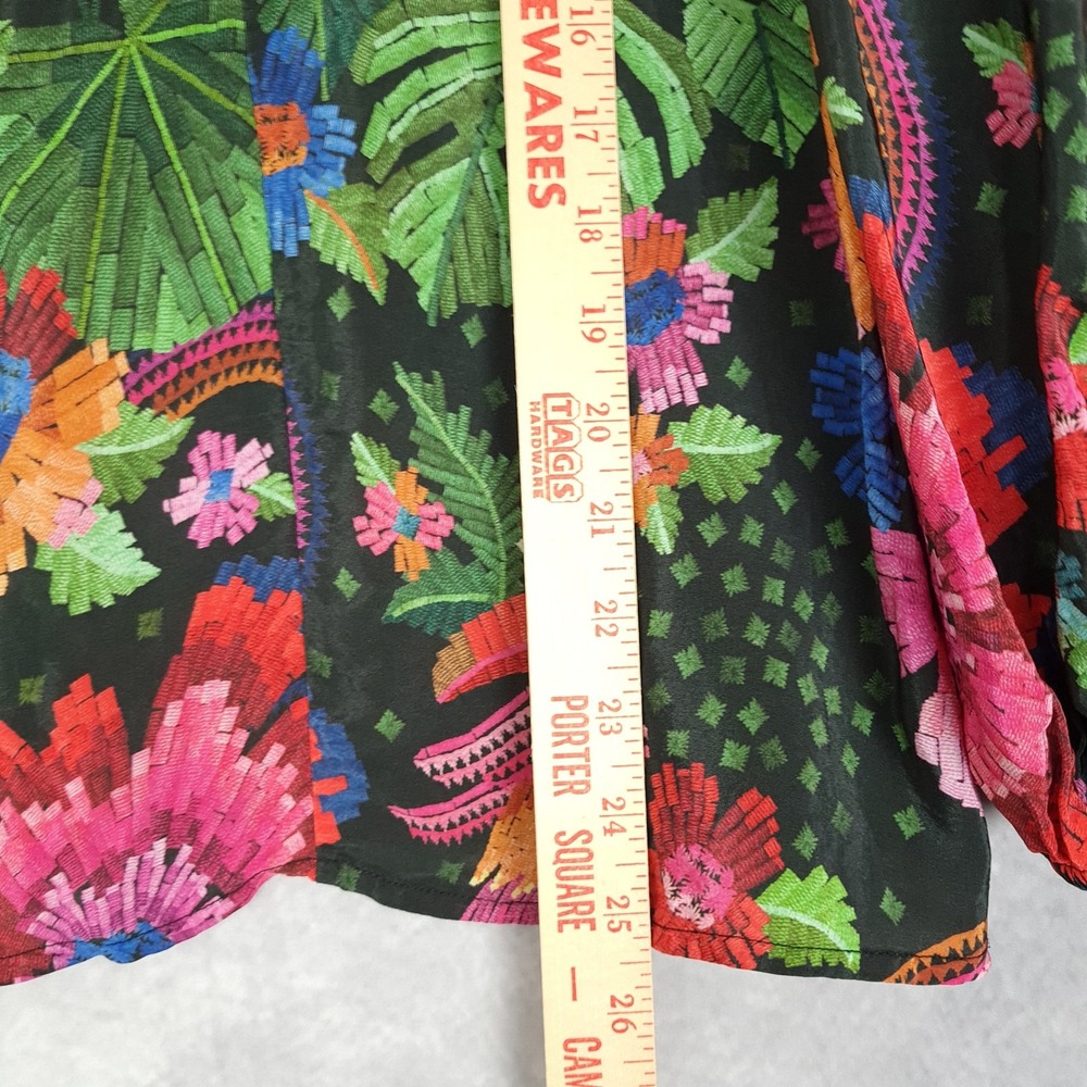 Farm Rio Blouse Womens Medium Black Multicolor Lace Floral Parrot Boho Top - Picture 13 of 16